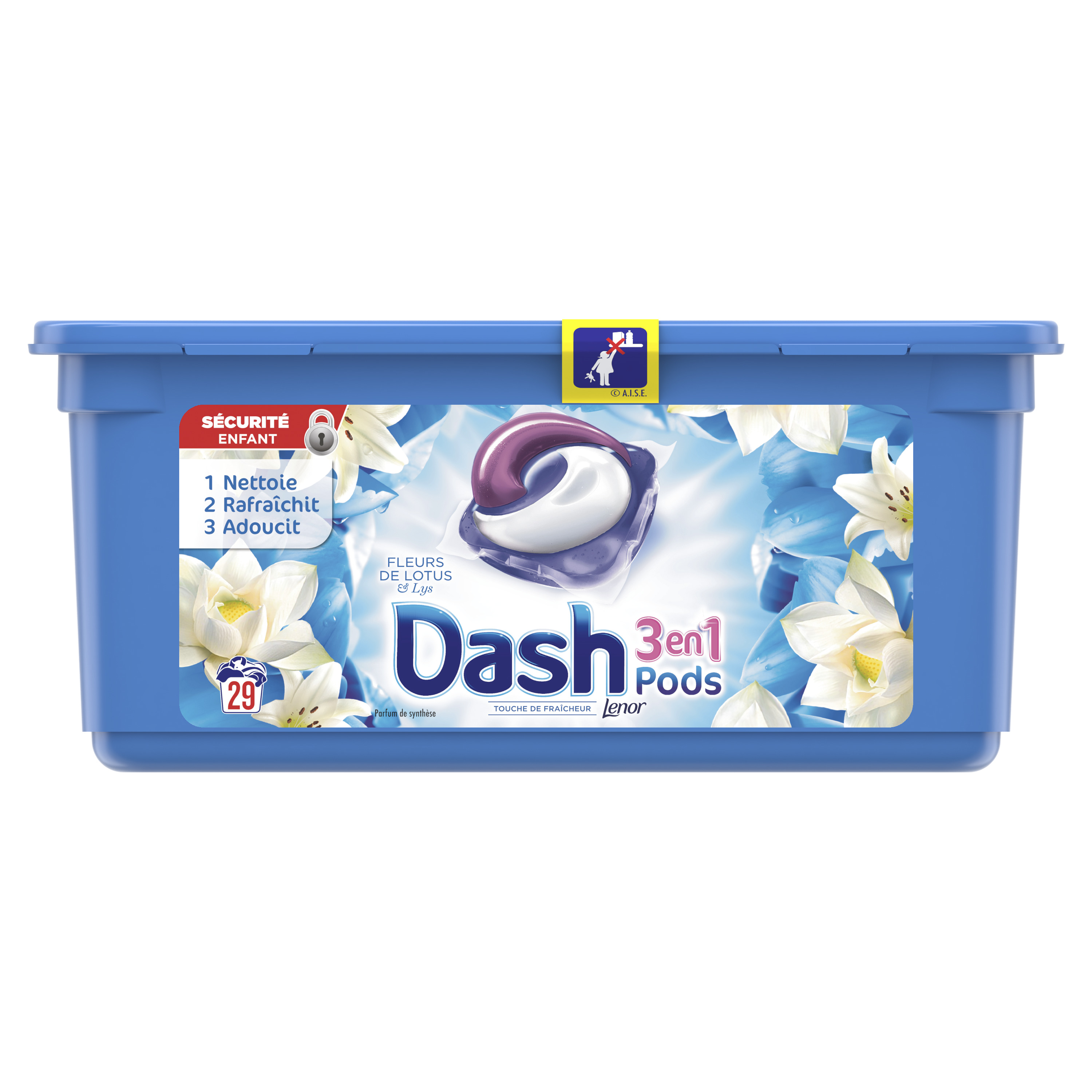 180 capsules de lessive liquide Dash 3 en 1 au parfum de lavande - 180 doses